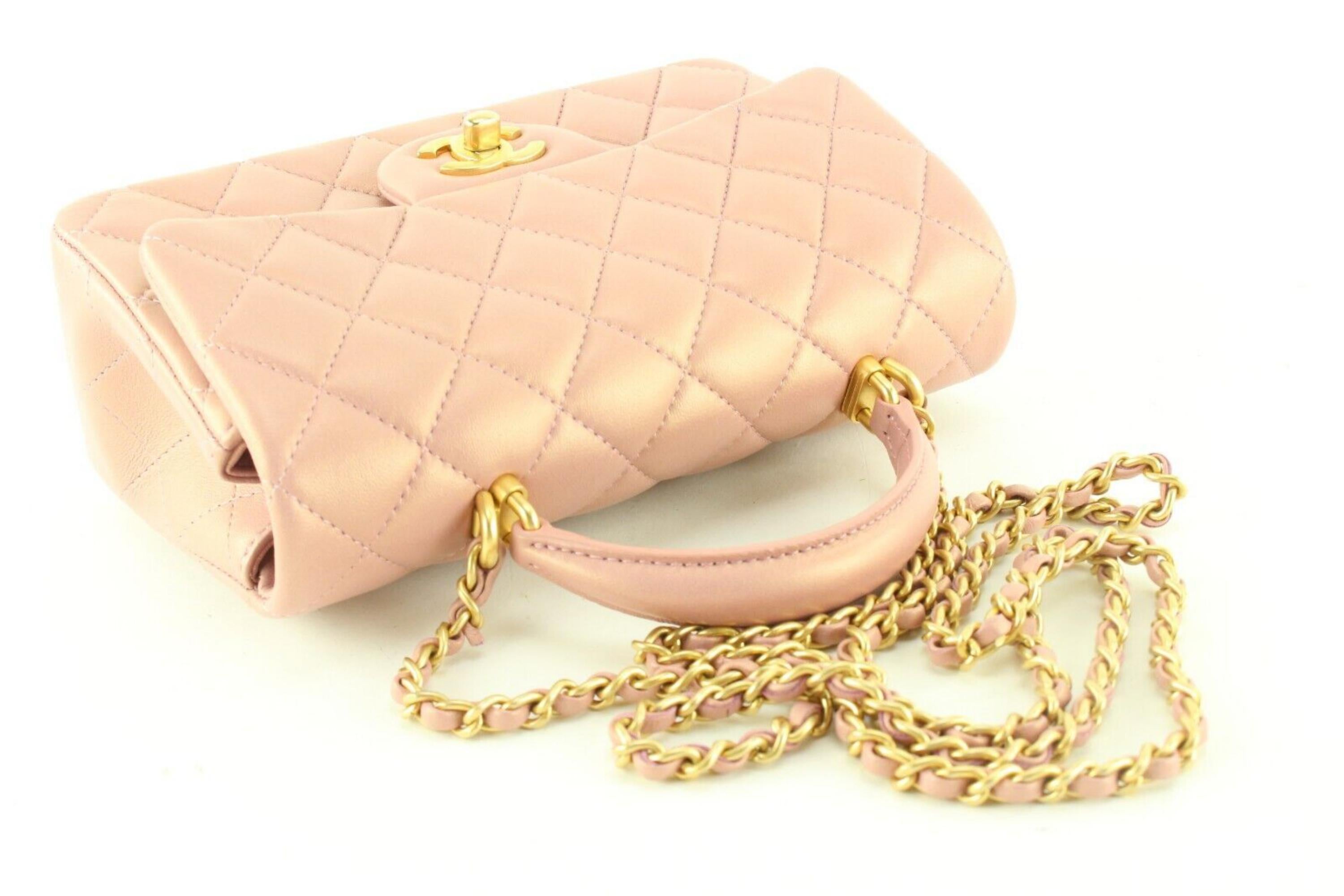 Chanel Metallic Pink Iridescent Mini Top Handle Classic Flap GHW 1CK0418 3