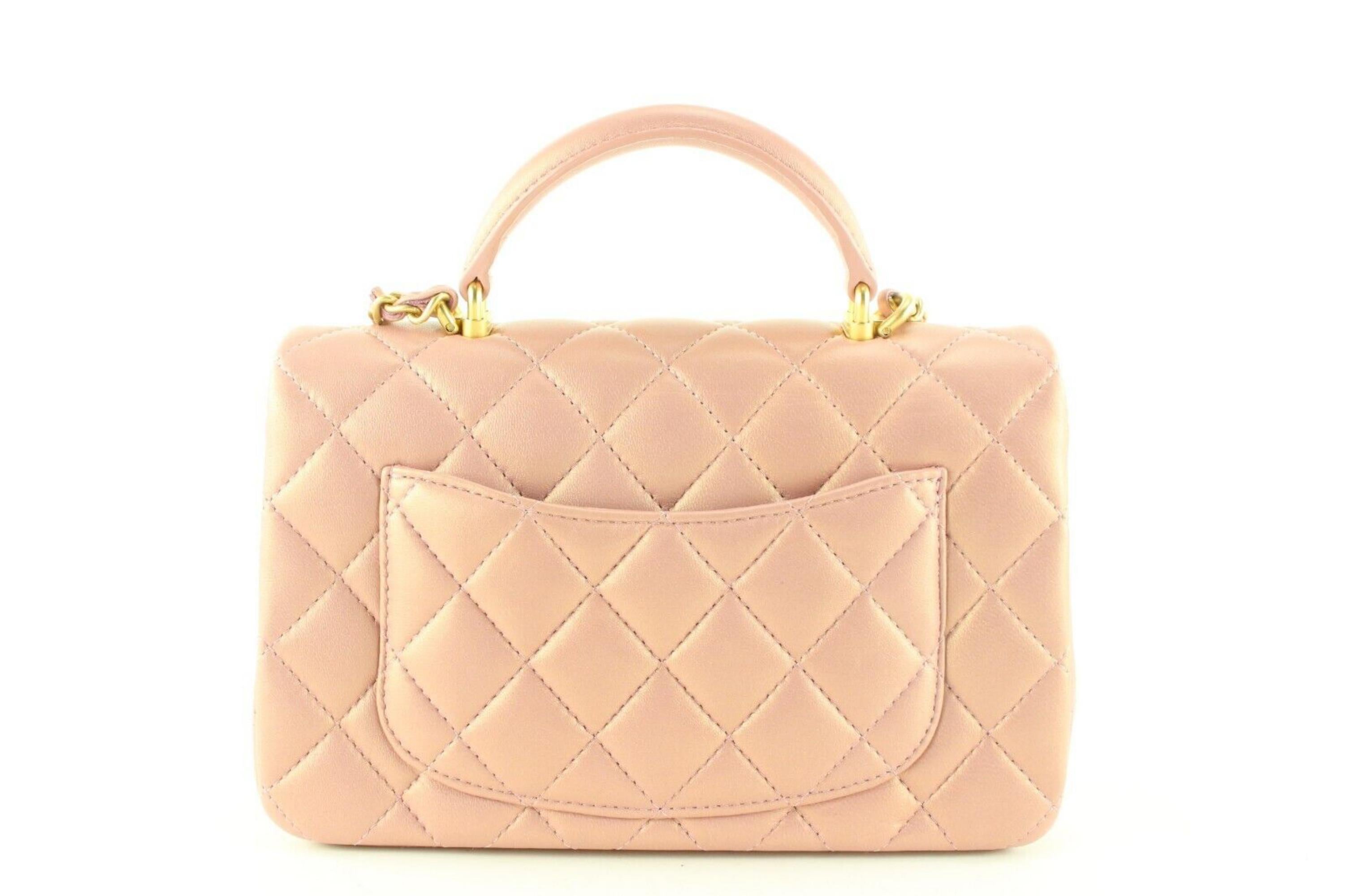 Chanel Metallic Pink Iridescent Mini Top Handle Classic Flap GHW 1CK0418 4