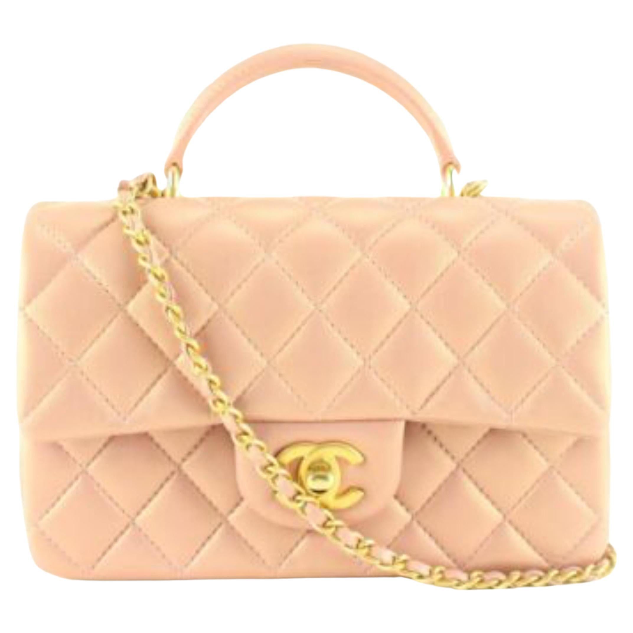 Chanel Metallic Pink Iridescent Mini Top Handle Classic Flap GHW 1ck0418