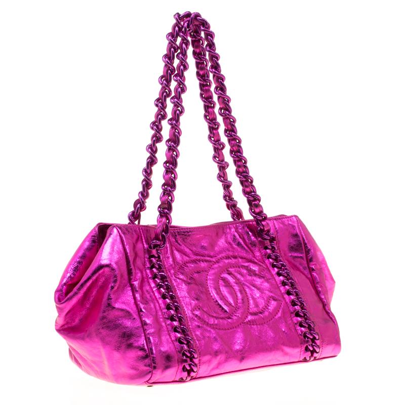 metallic pink handbag