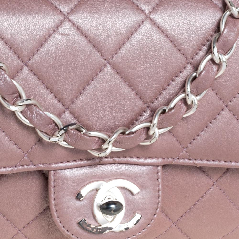 Chanel Metallic Pink Quilted Leather Extra Mini Classic Flap Bag 6