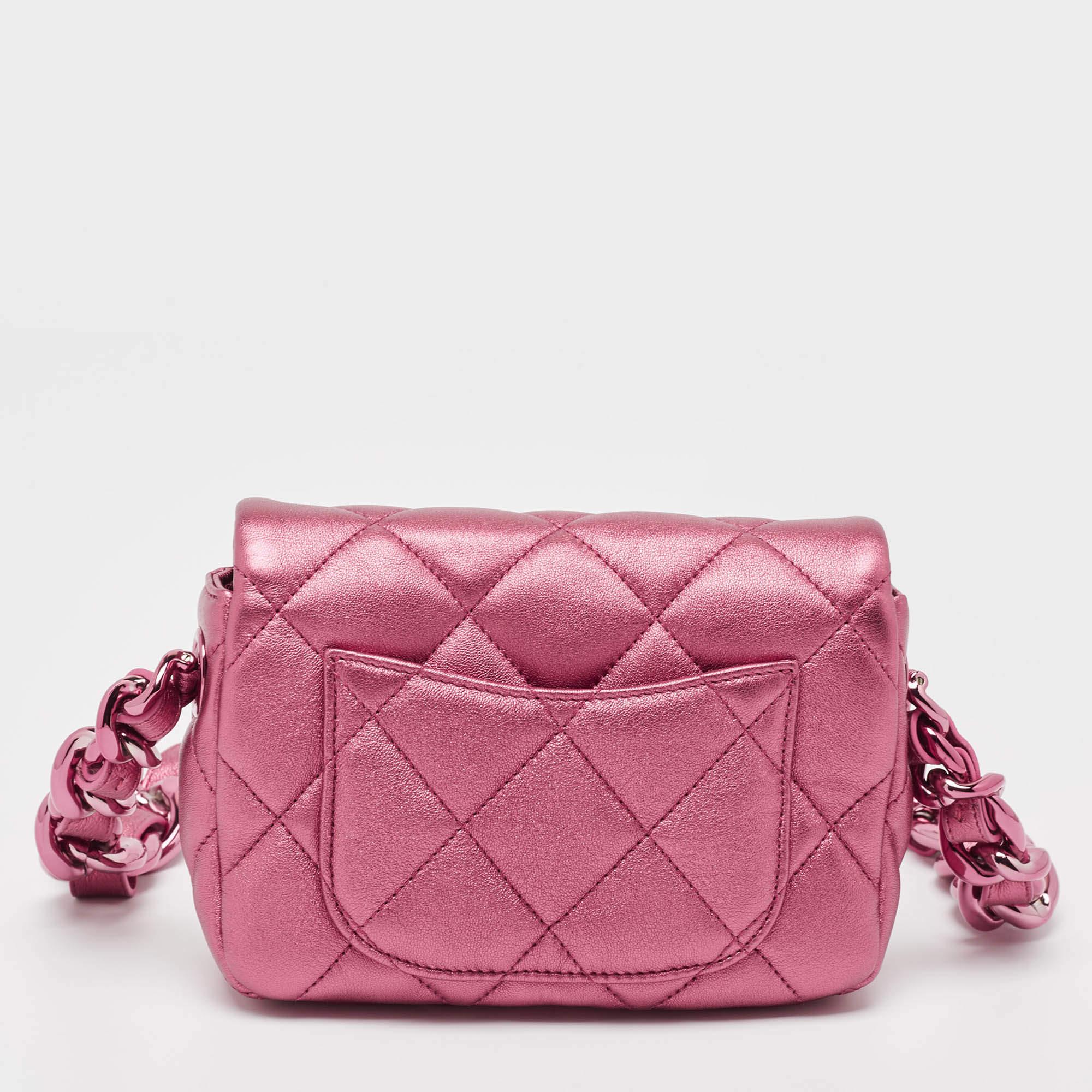 Women's Chanel Metallic Pink Quilted Leather Mini Flap Bag