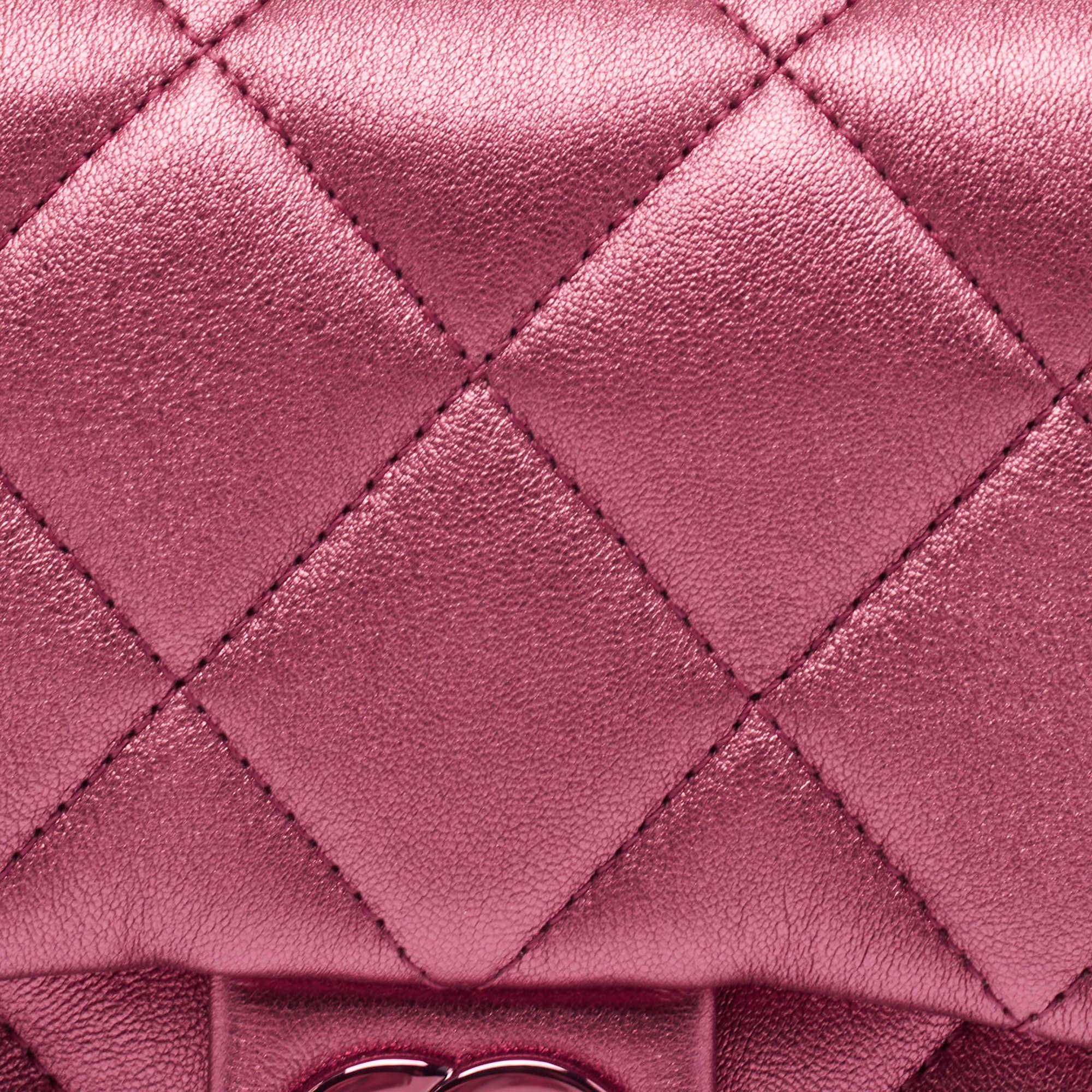 Chanel Metallic Pink Quilted Leather Mini Flap Bag 1