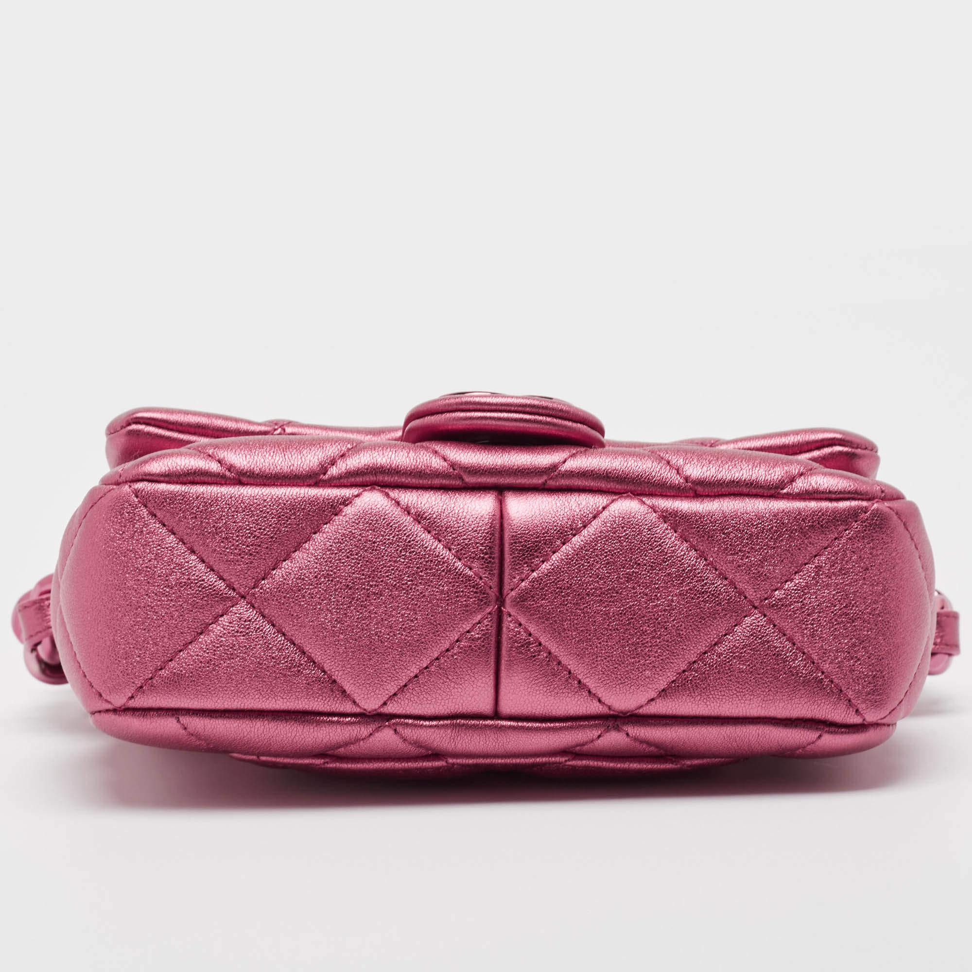 Chanel Metallic Pink Quilted Leather Mini Flap Bag 3
