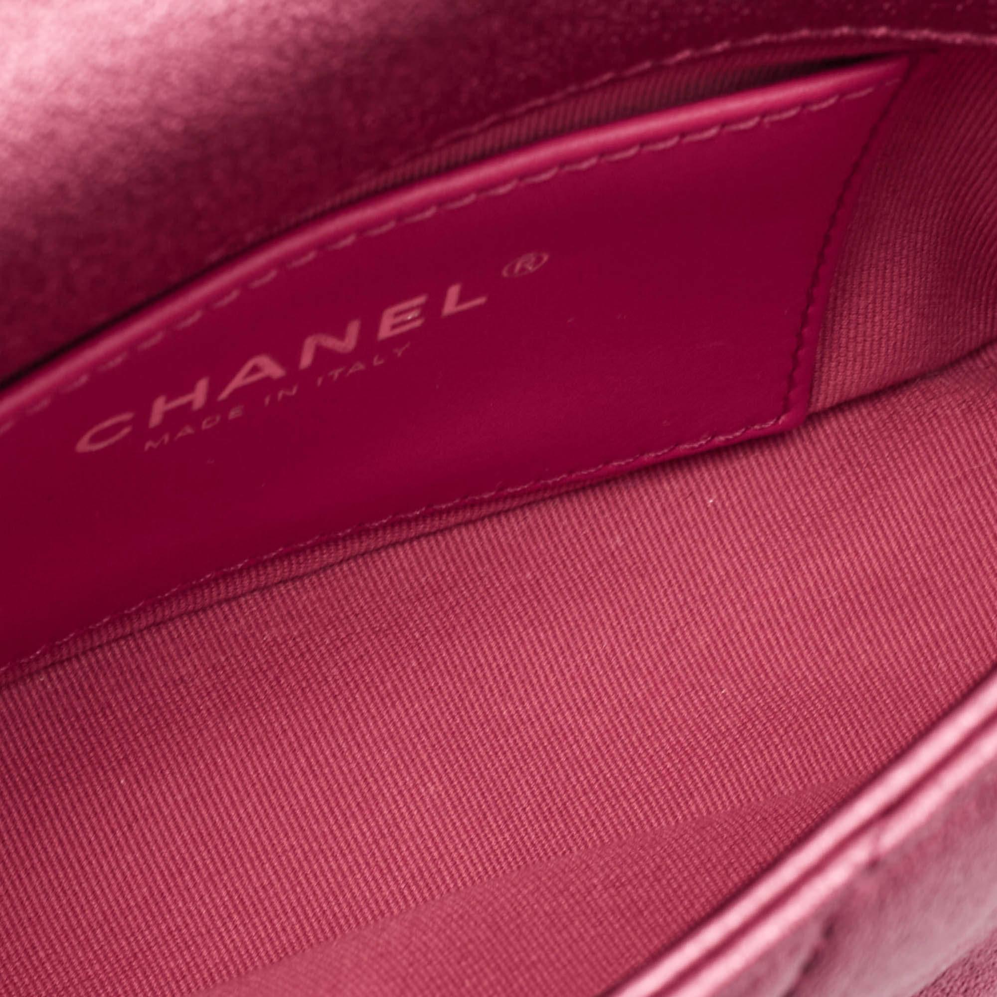 Chanel Metallic Pink Quilted Leather Mini Flap Bag 4