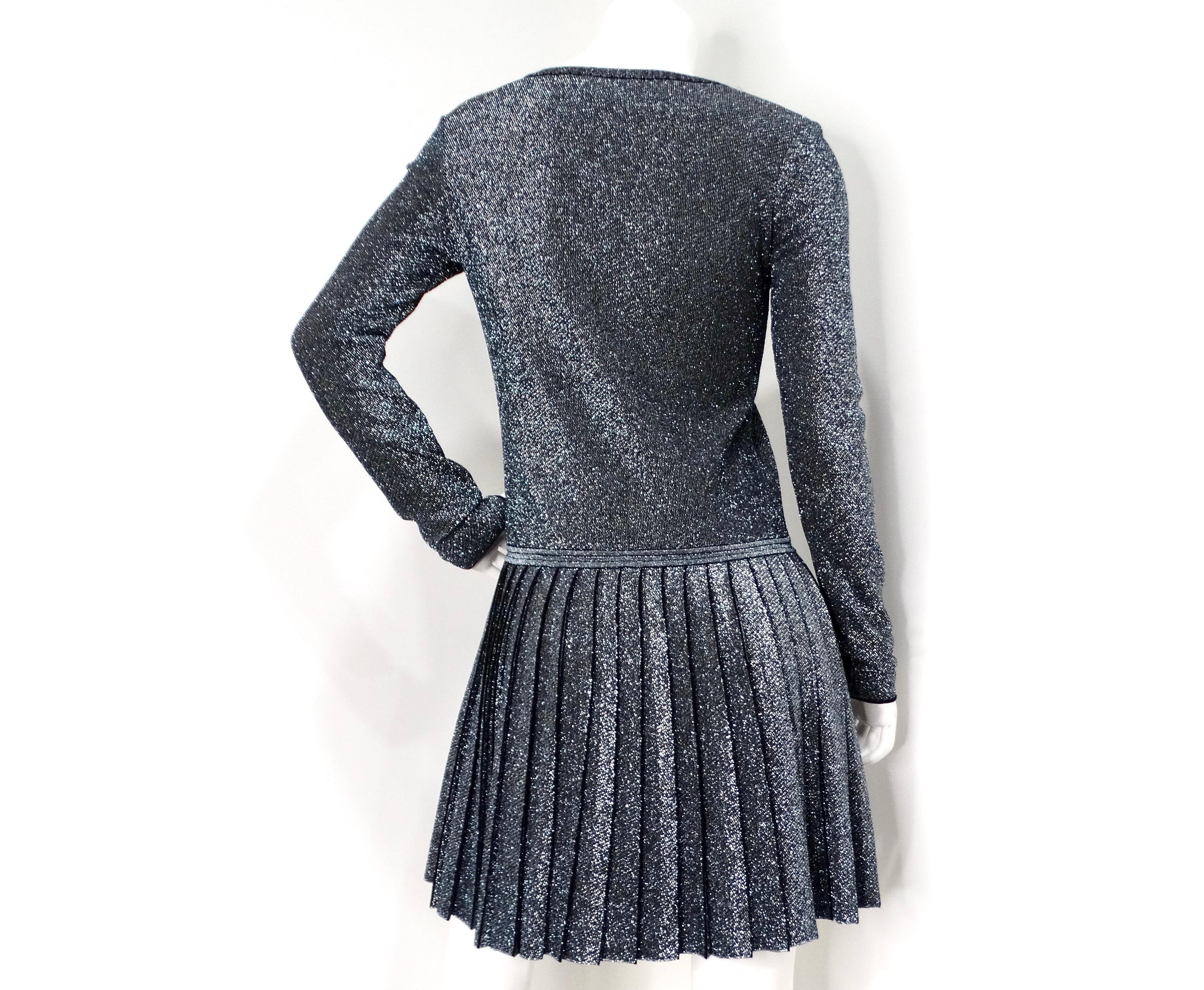 Chanel - Robe à manches longues plissées métallisées en vente 1