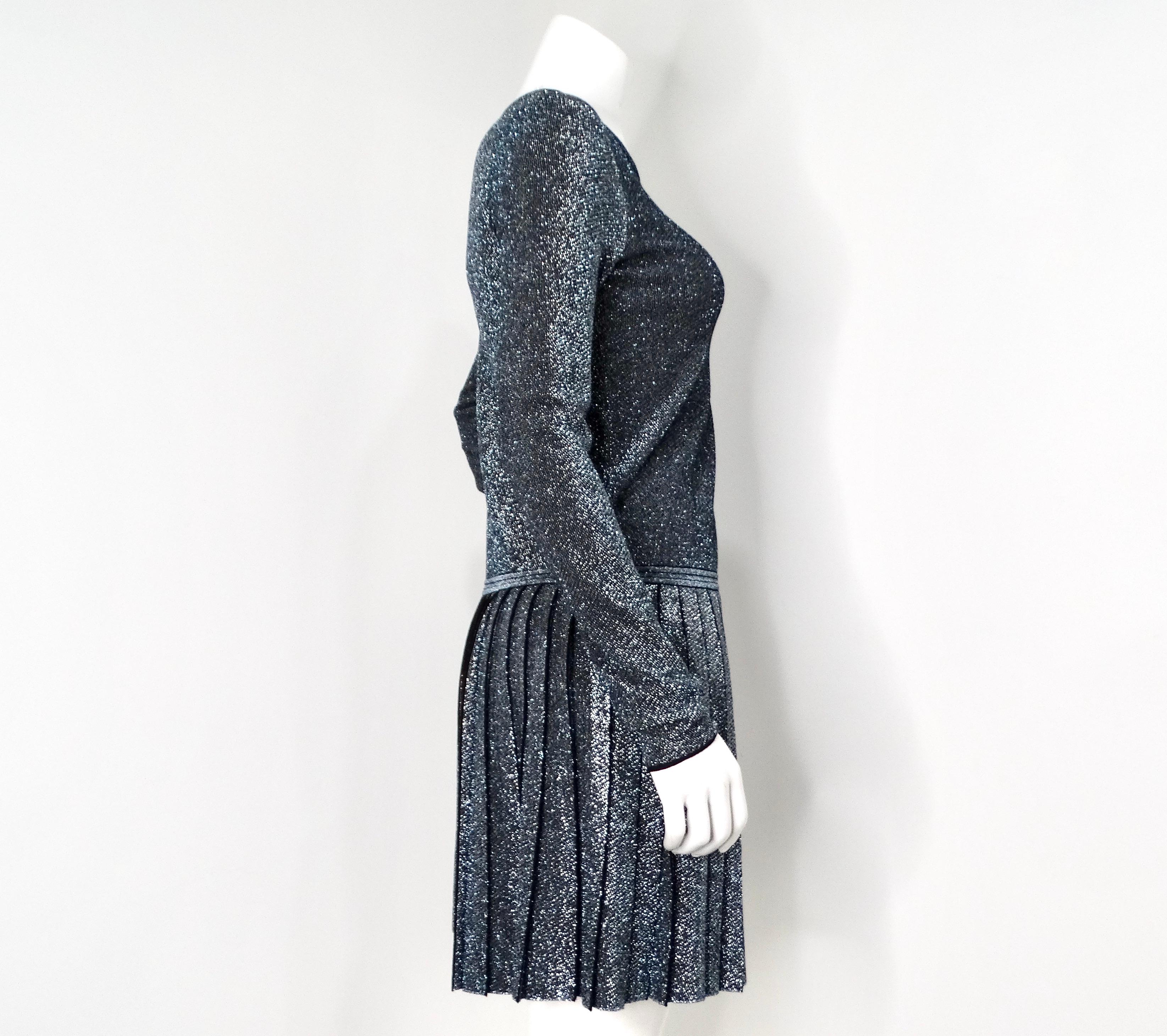 Chanel - Robe à manches longues plissées métallisées en vente 2