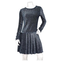 Chanel Metallic Pleated Long-Sleeve Dress