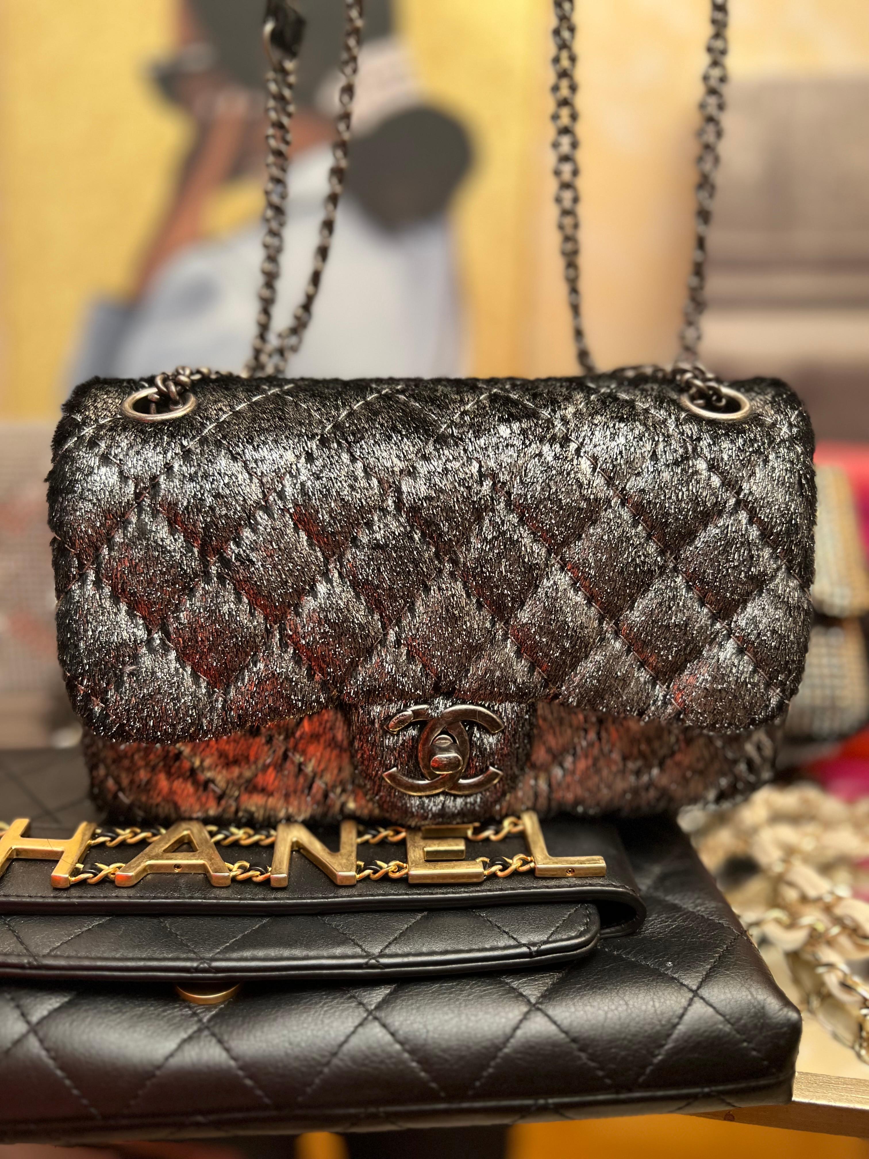 Chanel Metallic Pony Hair Quilted Flap Bag in Dark Silver Color For Sale 6
