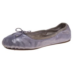 Chanel Metallic Purple Glitter Leather CC Bow Flats Size 40