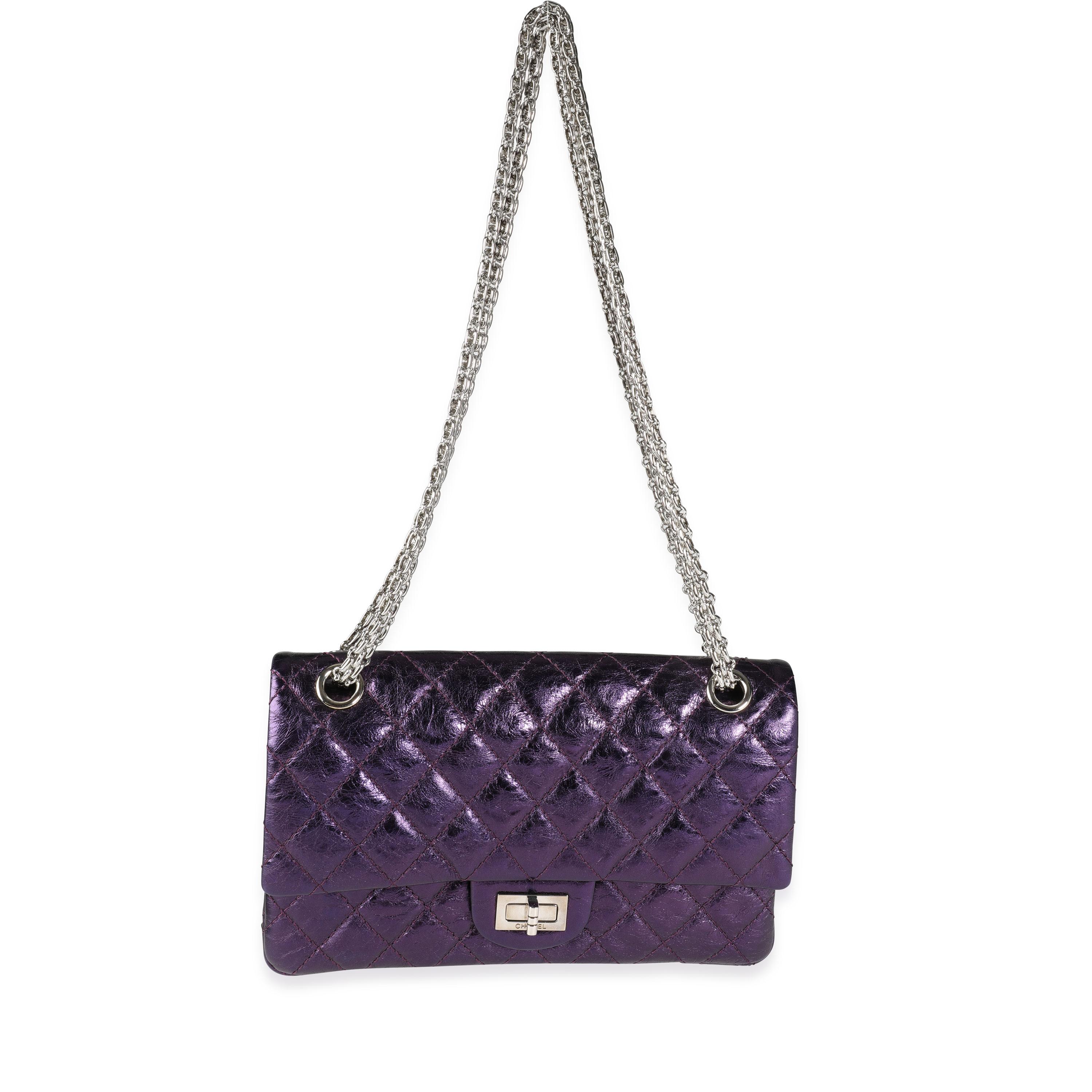 Listing Title: Chanel Metallic Purple Quilted Aged Calfskin Reissue 2.55 225 Double Flap Bag
SKU: 115788
Condition: Pre-owned (3000)
Handbag Condition: Mint
Condition Comments: Excellent Condition. Hairline scratching to hardware. No other visible