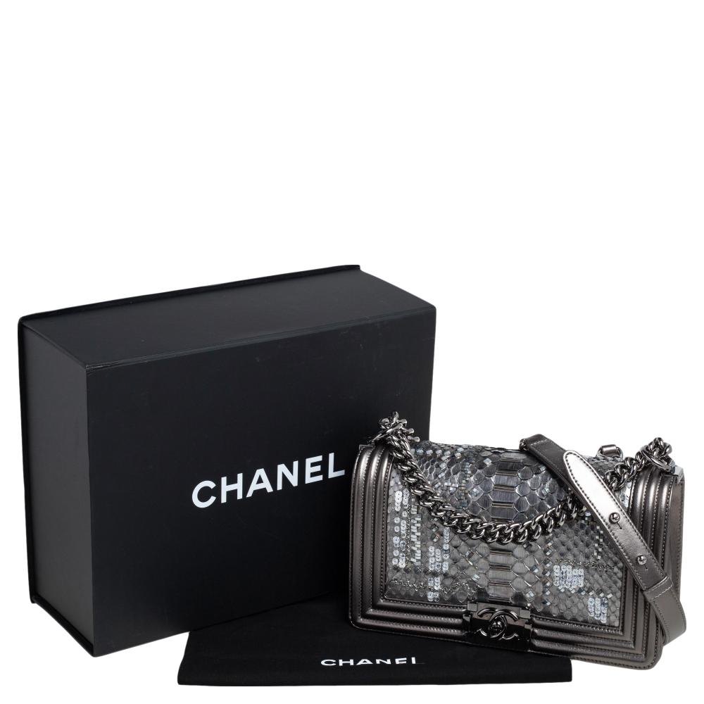 Chanel Metallic Python and Leather Medium Embellished Boy Flap Bag 9
