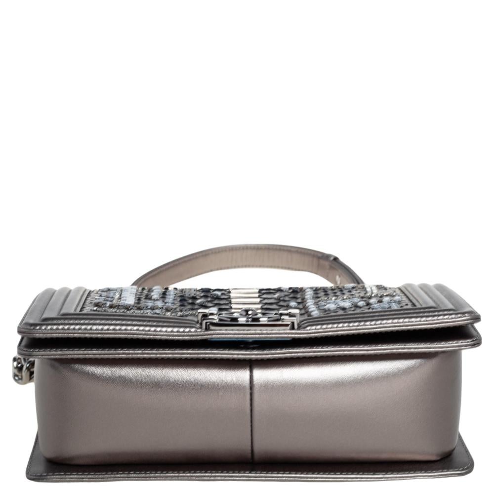 Women's Chanel Metallic Python and Leather Medium Embellished Boy Flap Bag