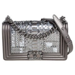 Chanel Metallic Python and Leather Medium Embellished Boy Flap Bag