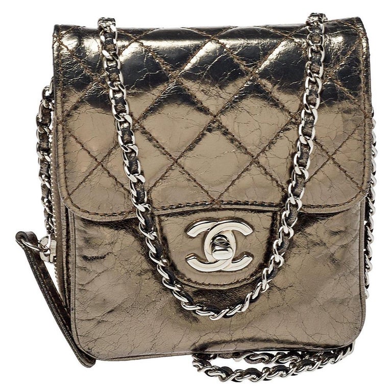 Chanel Metallic Quilted Aged Leather Clams Wallet on Chain at 1stDibs