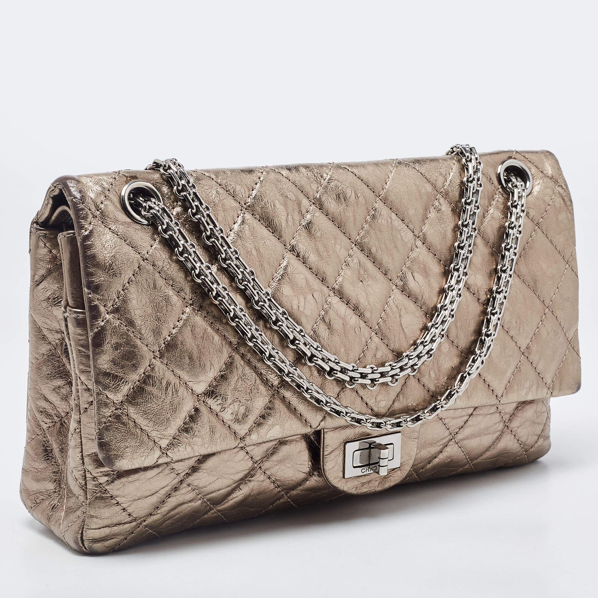 Brown Chanel Metallic Quilted Aged Leather Reissue 2.55 Classic 226 Flap Bag For Sale