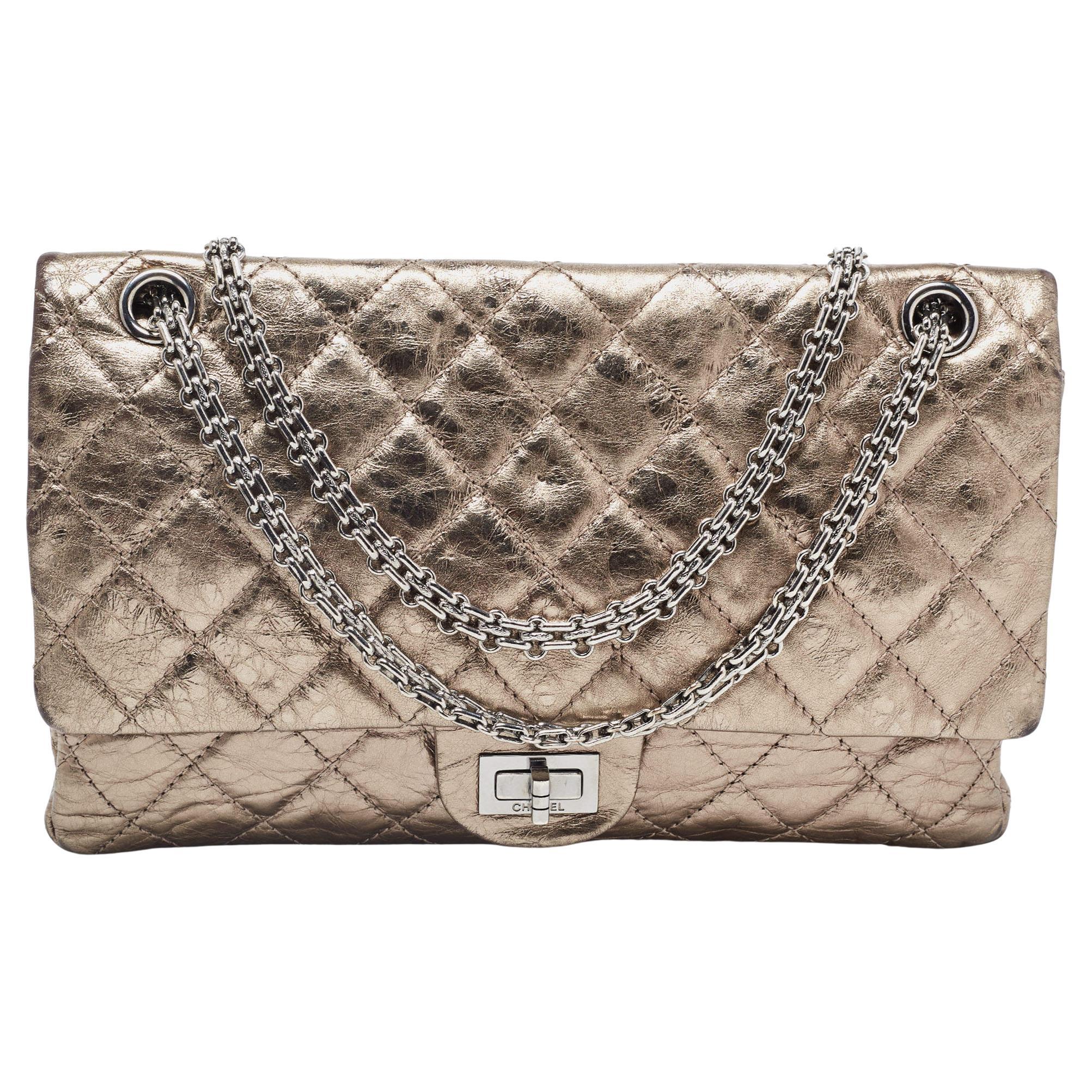 Chanel Metallic Quilted Aged Leather Reissue 2.55 Classic 226 Flap Bag For Sale