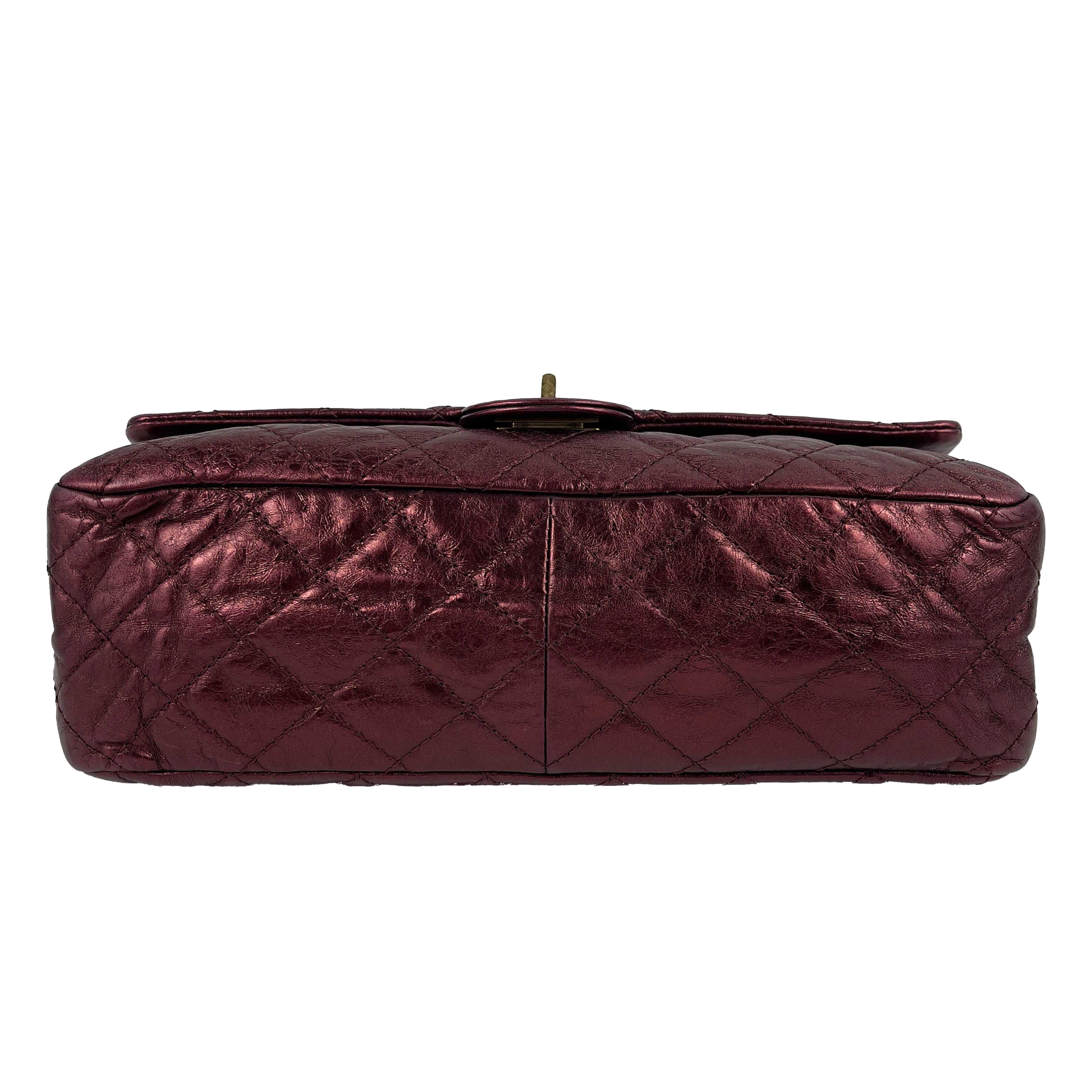Black Chanel Metallic Quilted Calfskin 2.55 Reissue 227 Double Flap Maroon For Sale