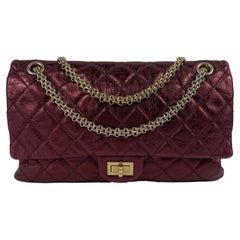 Chanel Metallic Quilted Calfskin 2.55 Reissue 227 Double Flap Maroon