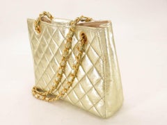 Chanel Metallic Quilted Chain Tote 868895 Gold Leather Shoulder Bag