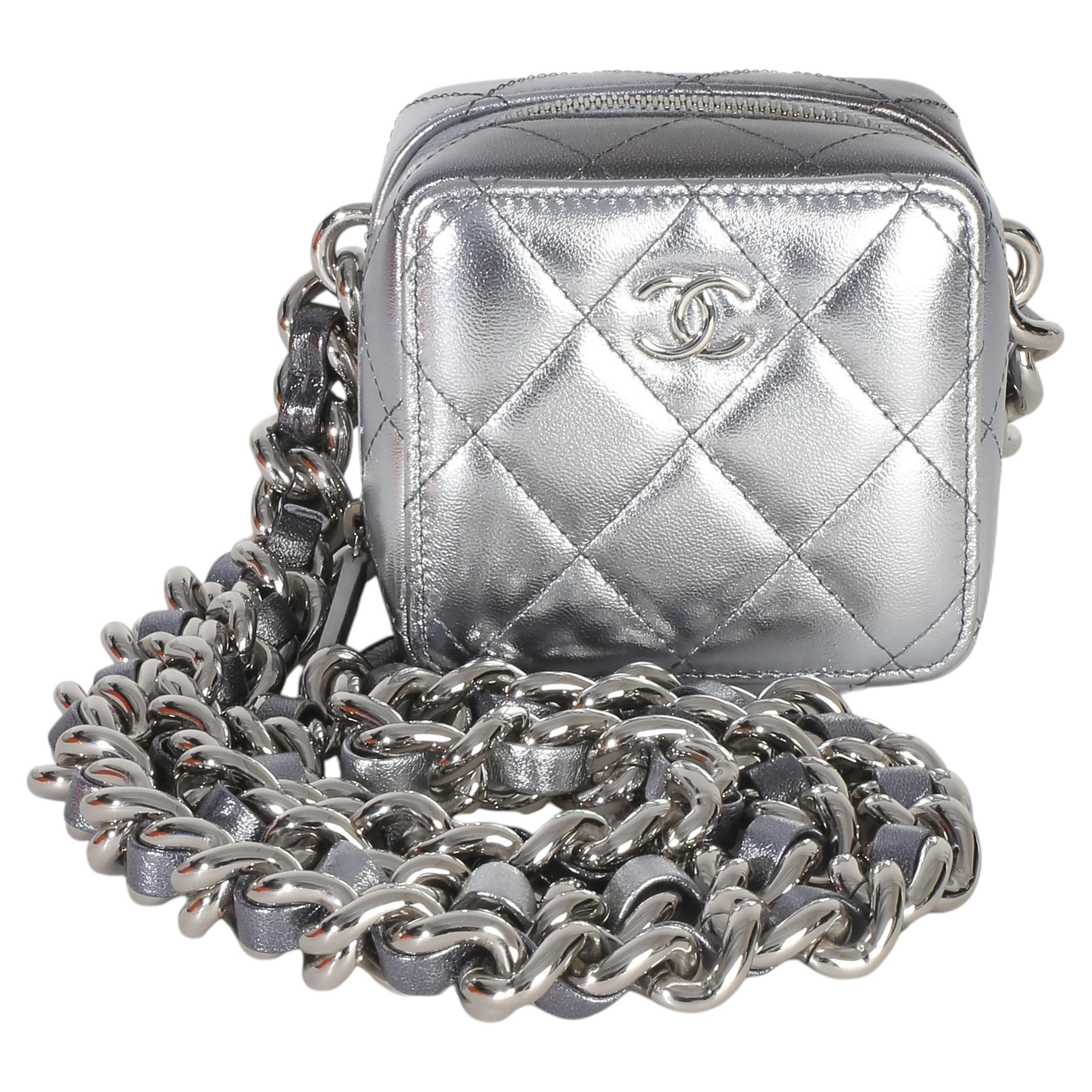 Chanel Metallic Quilted Lambskin Coco Punk Clutch With Chain