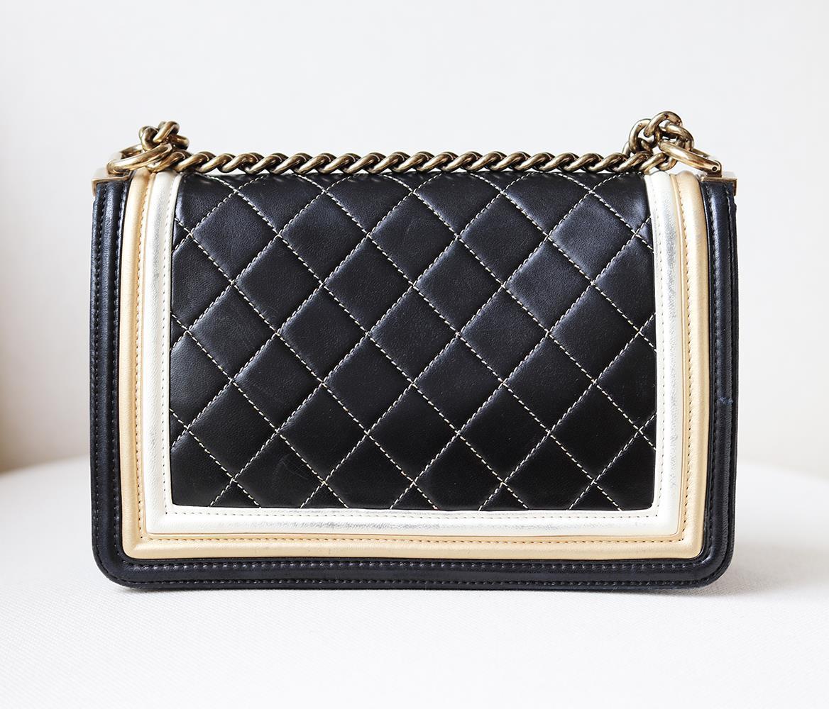 Chanel Metallic Quilted Lambskin Leather Boy Flap Bag In Good Condition In London, GB
