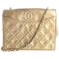 Chanel Metallic Quilted Lambskin Retro Flap 13cz0821 Bronze Leather Shoulder Bag