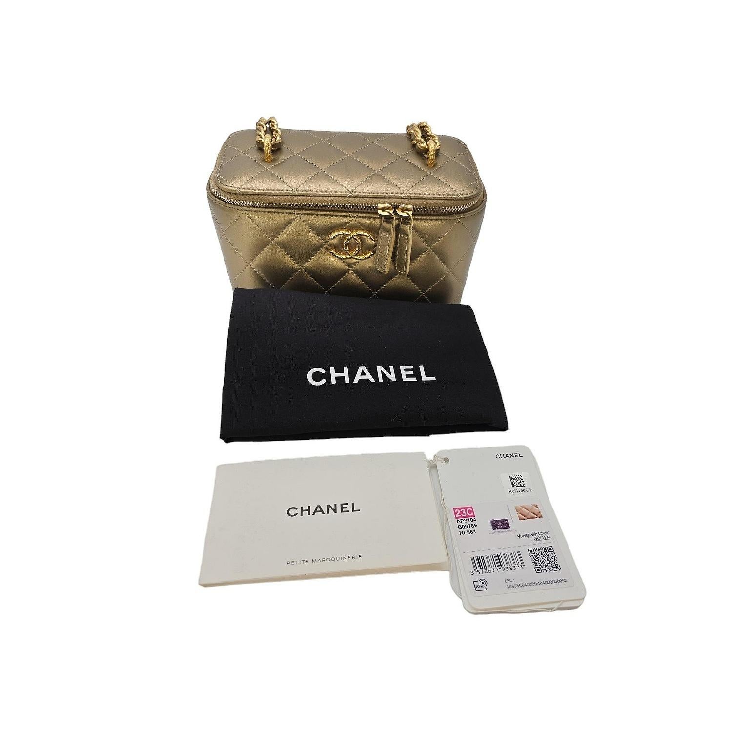 Chanel Metallisches gestepptes Lammfell Kleines Dynasty Kosmetiketui im Angebot 7
