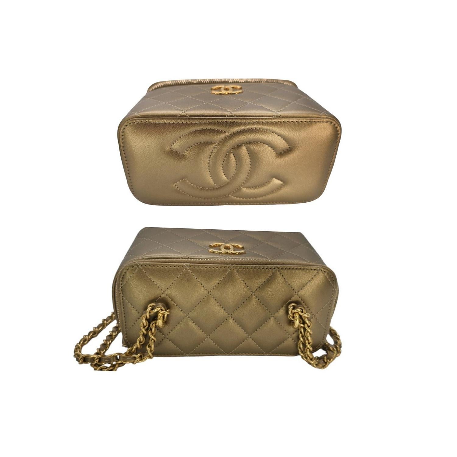 Chanel Metallisches gestepptes Lammfell Kleines Dynasty Kosmetiketui im Angebot 1