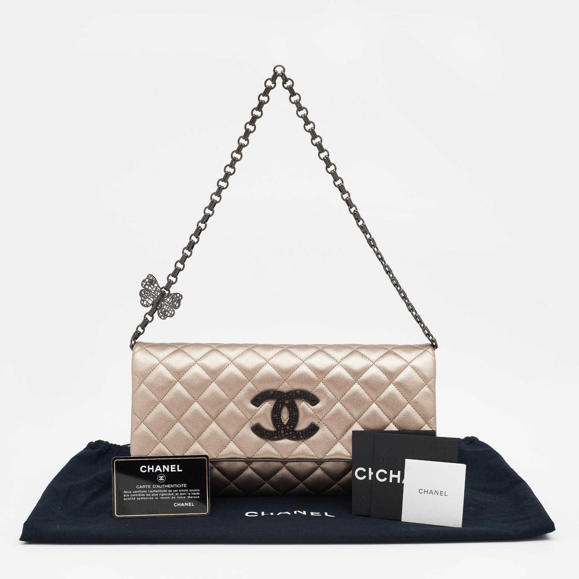 Chanel Metallic Quilted Leather Butterfly Chain Clutch 5
