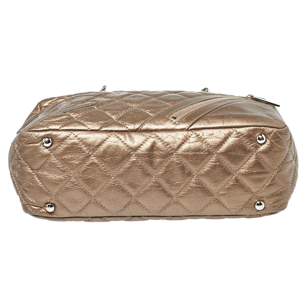 Chanel Metallic Quilted Leather Cambon Chain Bowler Bag In Good Condition In Dubai, Al Qouz 2