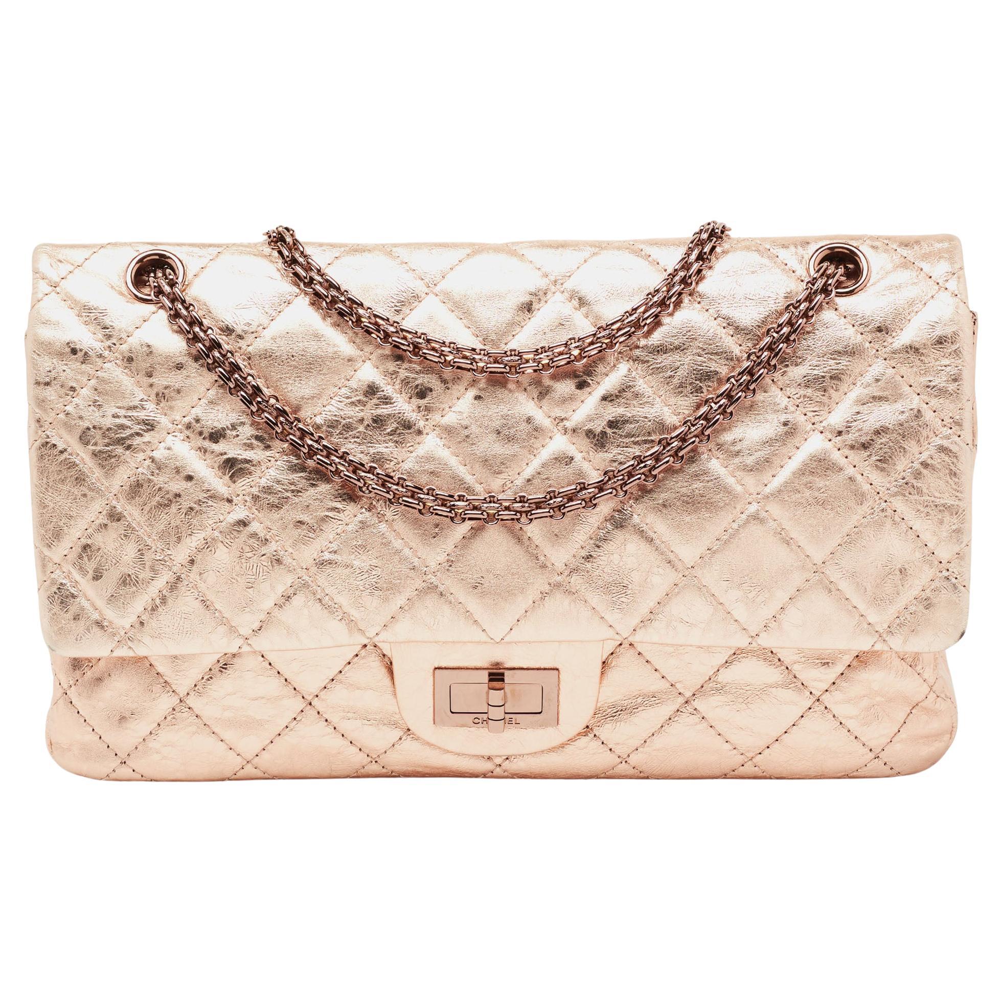 Chanel Metallic Rose Gold Crinkled Quilted Leather Reissue Classic Flap Bag  at 1stDibs
