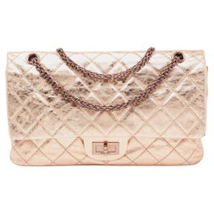 Chanel Metallic Rose Gold Crinkled Quilted Leather Reissue Classic Flap Bag