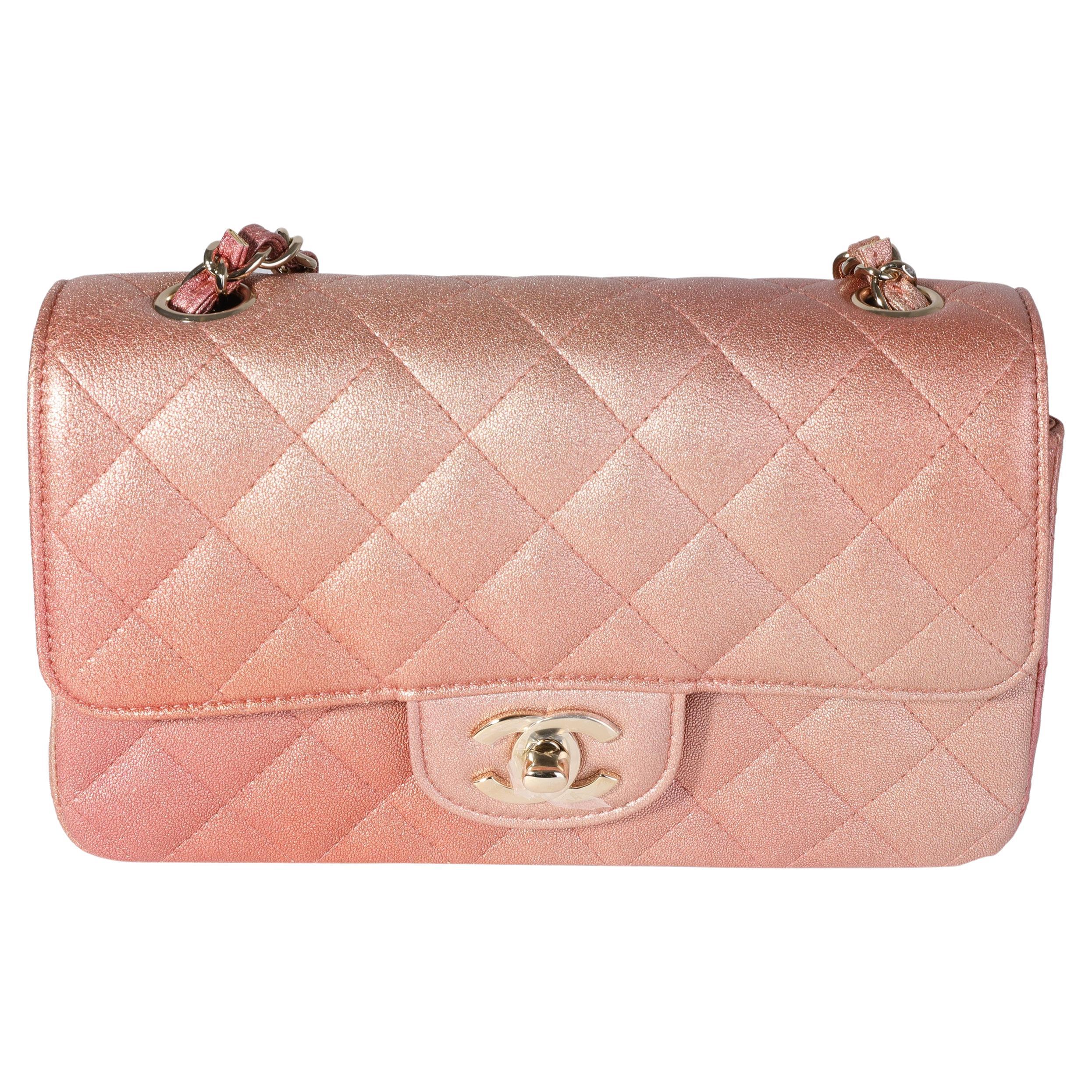Chanel Metallic Rose Gold Ombré Classic Rectangular Mini Flap Bag For Sale  at 1stDibs