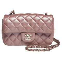 Chanel Metallic Rose Quilted Leather Mini Rectangle Classic Single Flap Bag