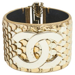 Chanel Metallic Scaled Leather C Cuff Bracelet M
