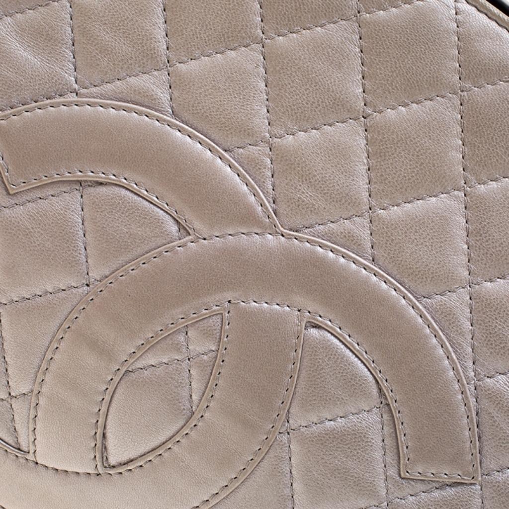 Chanel Metallic Silver/Brown Quilted Leather CC Logo Zip Shoulder Bag 5