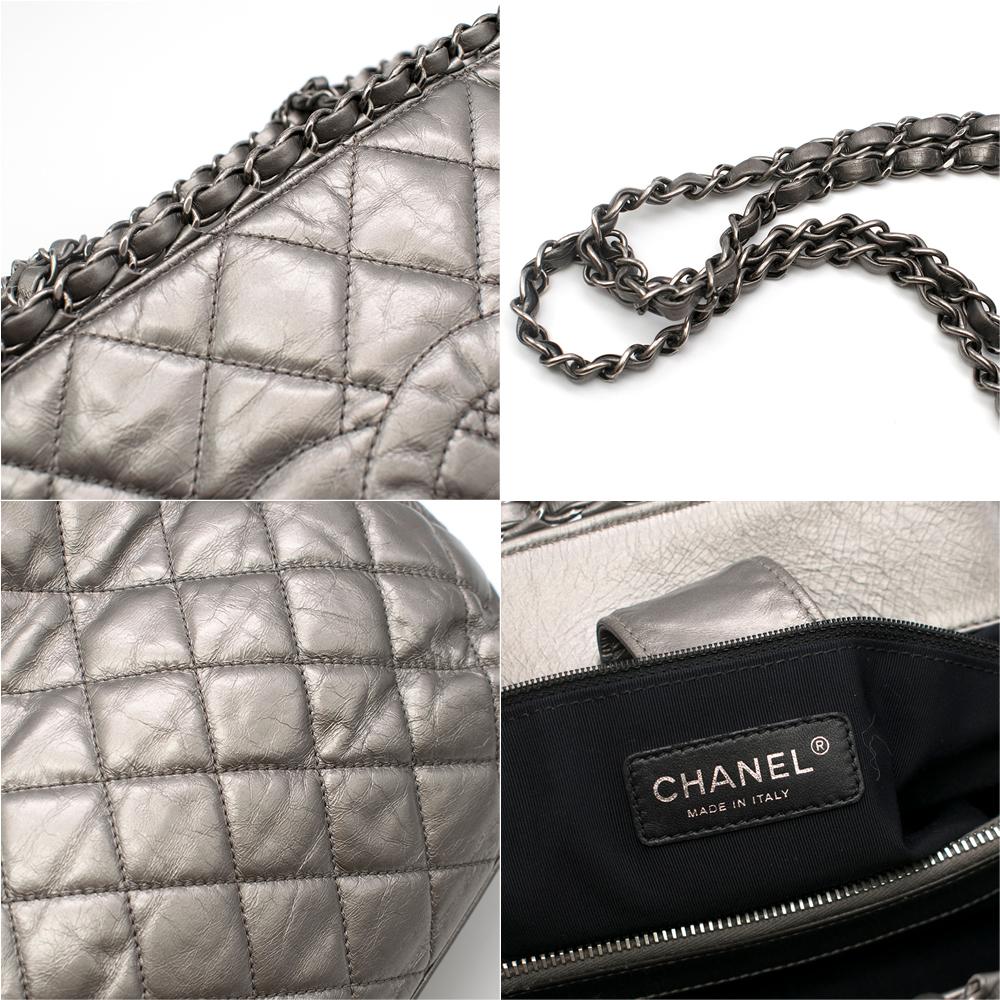 metallic silver tote bag