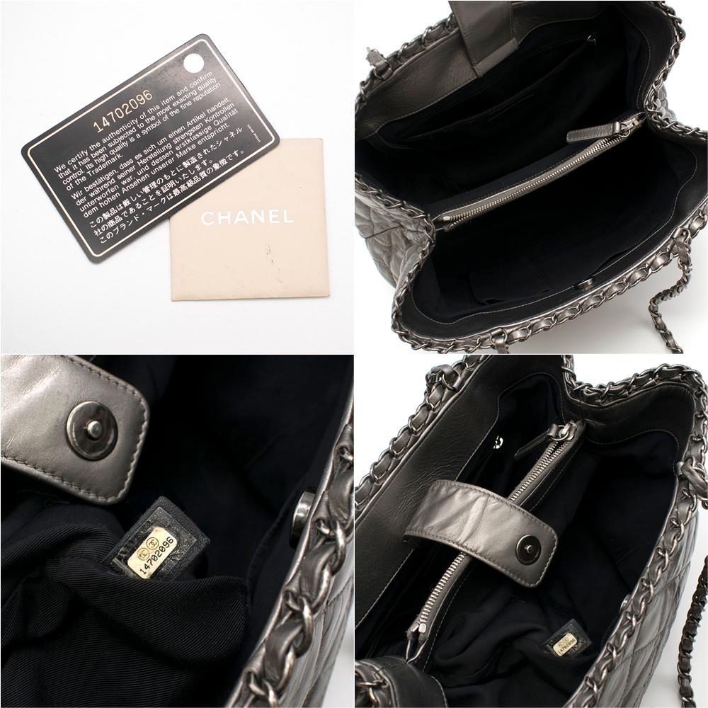 Chanel Metallic Silver Chain Me Tote Bag In Good Condition In London, GB