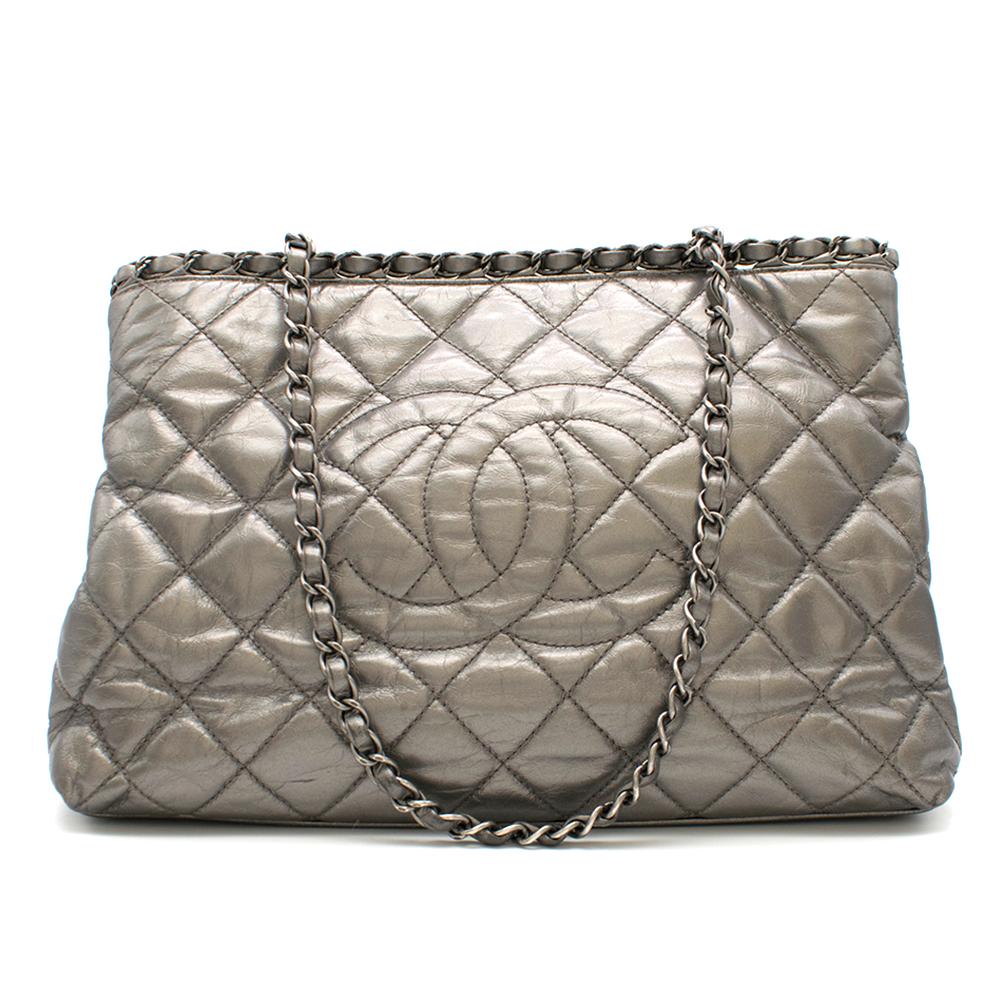 Chanel Metallic Silver Chain Me Tote Bag 3