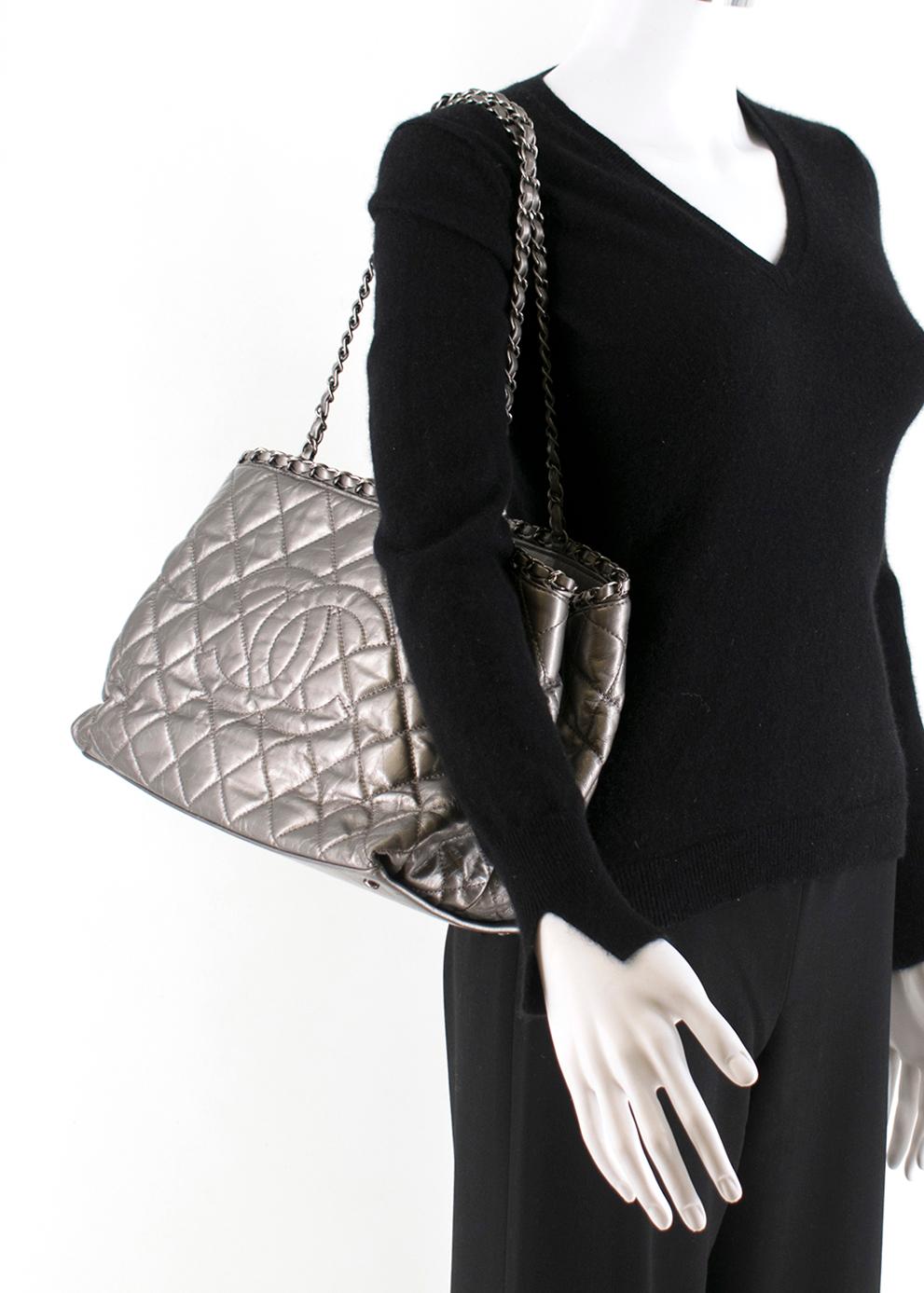 Chanel Metallic Silver Chain Me Tote Bag 2
