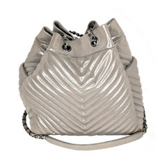 Chanel Metallic Silver Chevron Urban Spirit Large Drawstring Bag