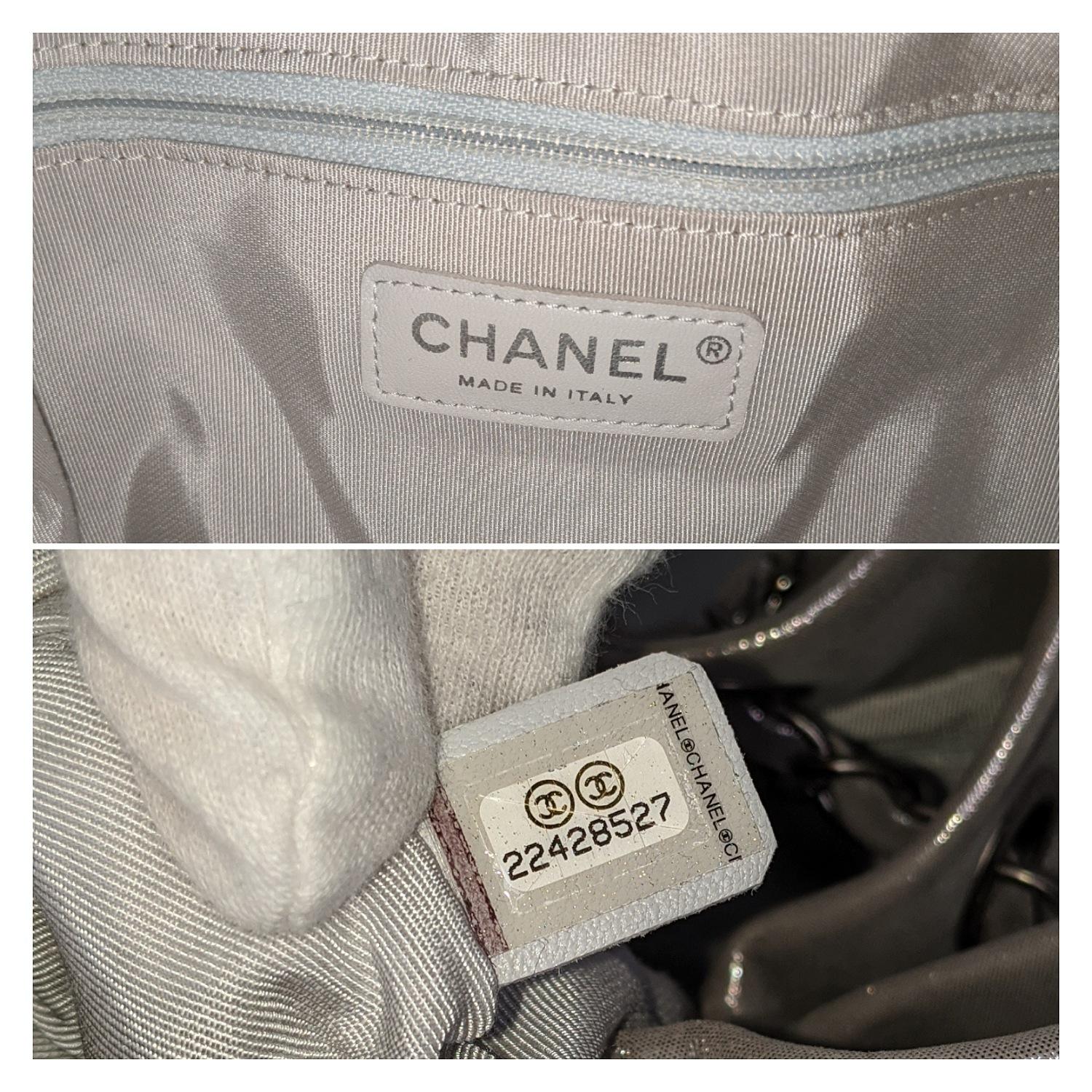 Chanel Metallic Silver Chevron Urban Spirit Large Drawstring Bag 1