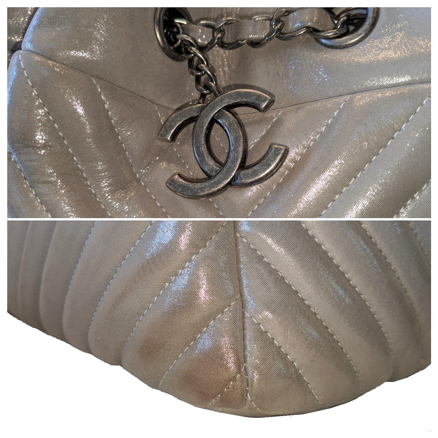 Chanel Metallic Silver Chevron Urban Spirit Large Drawstring Bag 2