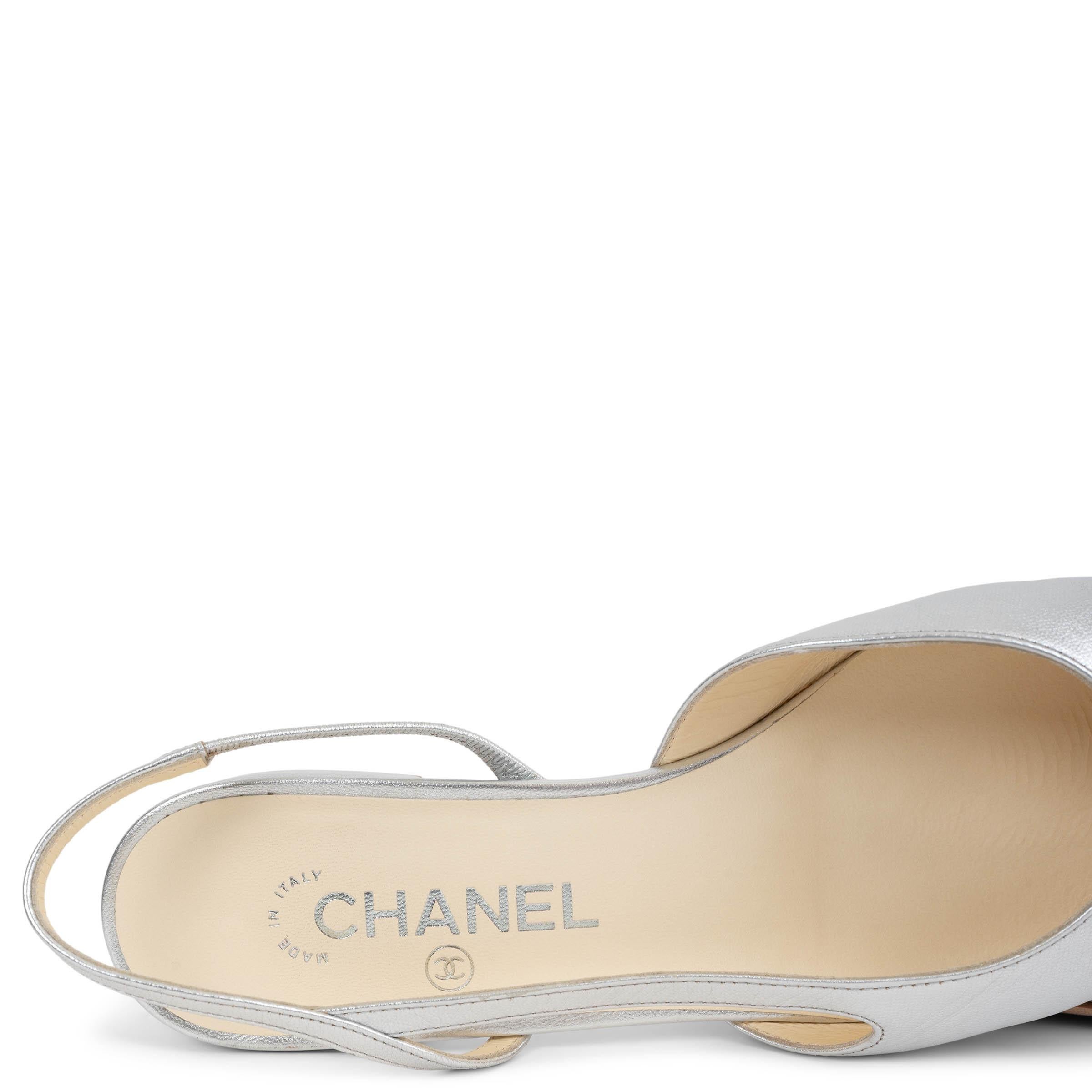 CHANEL metallic silber & irisierend 22C LEATHER SLINGBACK Flats Schuhe 39 im Angebot 4