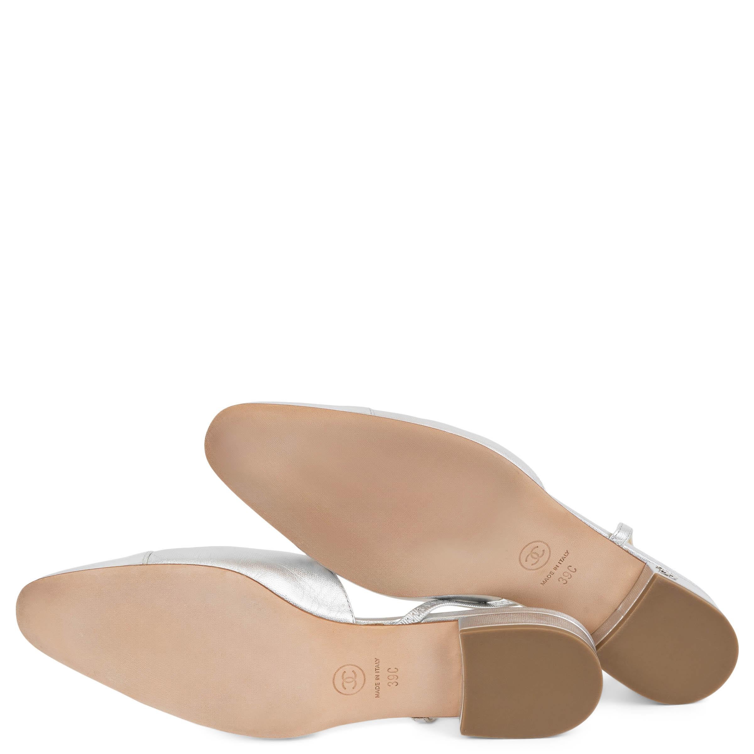 CHANEL metallic silber & irisierend 22C LEATHER SLINGBACK Flats Schuhe 39 im Angebot 5