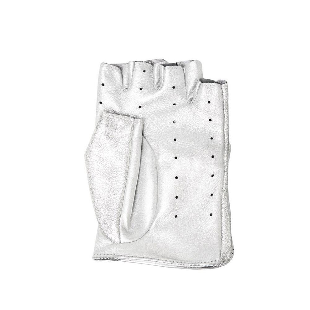 A favourite of Karl Lagerfeld, fingerless gloves provide an edgy alternative to the conventional gloves and will make any outfit stand out. Crafted from silver-toned lambskin and styled with button closure and soft suede lining, add a futuristic