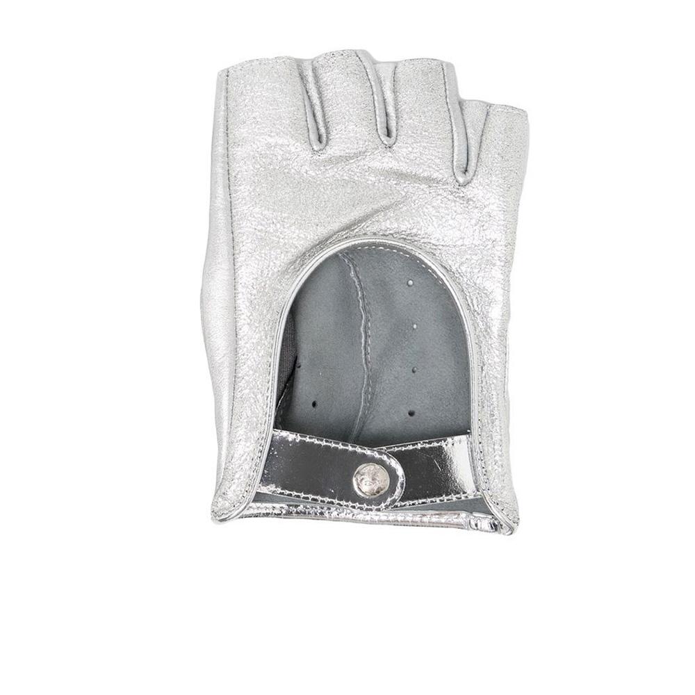 Chanel Metallic Silber Lammfell Fingerlose Handschuhe  im Zustand „Hervorragend“ im Angebot in London, GB