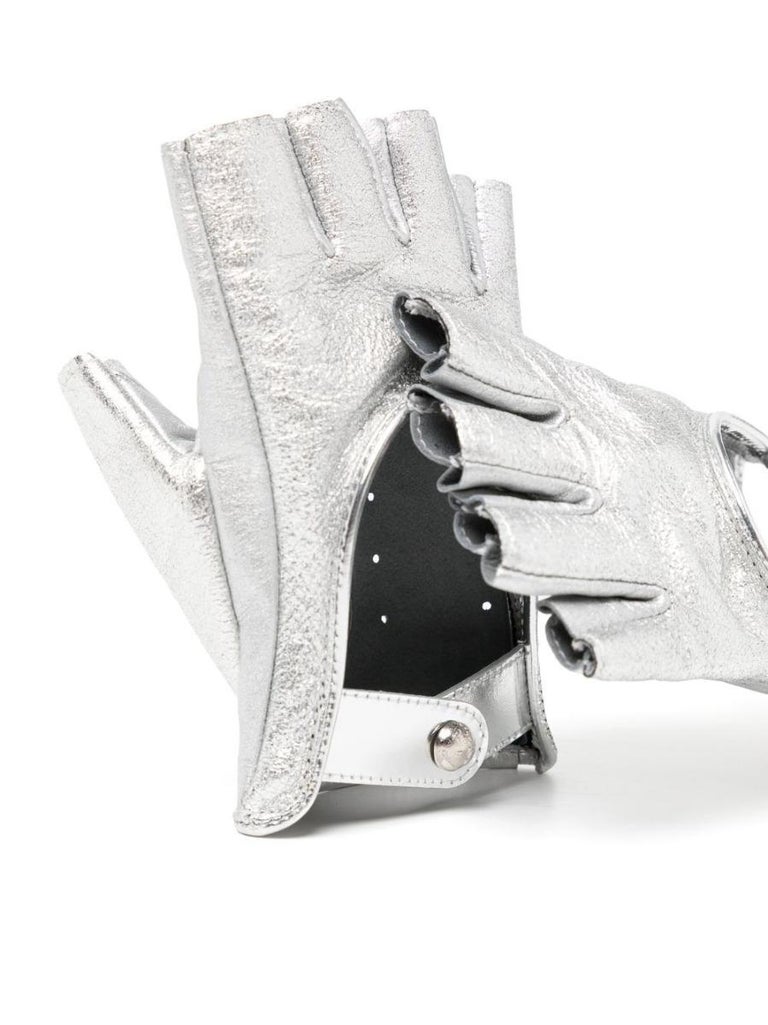CHANEL Lamb Leather Sheepskin Gold Chain Fingerless Gloves Size 7 1/2 –  Afashionistastore