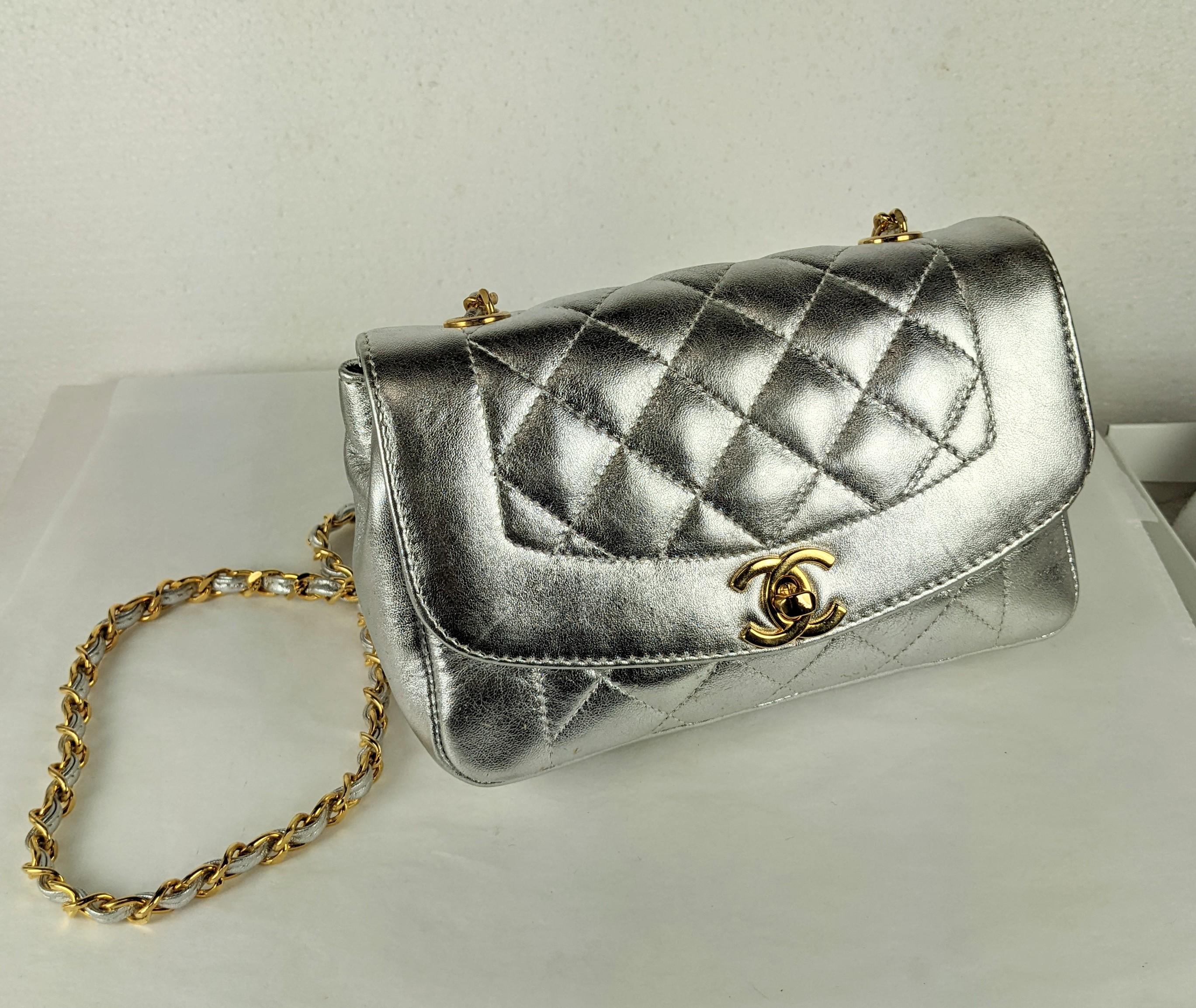 Chanel Metallic Silver Lambskin Mini In Good Condition For Sale In New York, NY